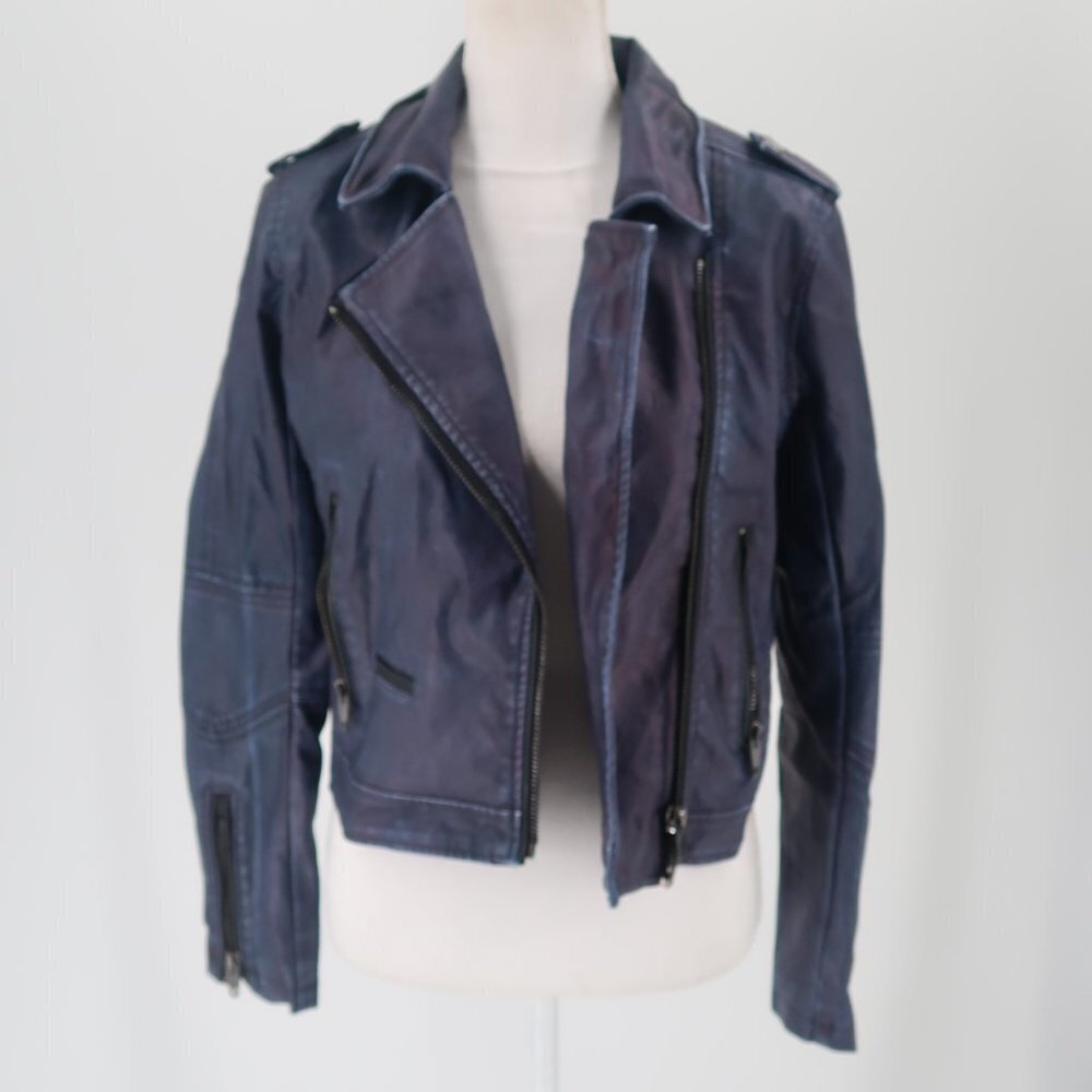 Blank NYC Blue Faux Leather Jacket Size Small